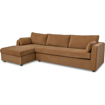 Burrow Sleeper Sectional with Storage Chaise by Moe's Home Collection. Made from 70% polyester, 30% recycled polyester, c0 performance, foam, fiber cushion fill, sleeper sofa mechanism, memory foam mattress, solid wood leg in a transitiona