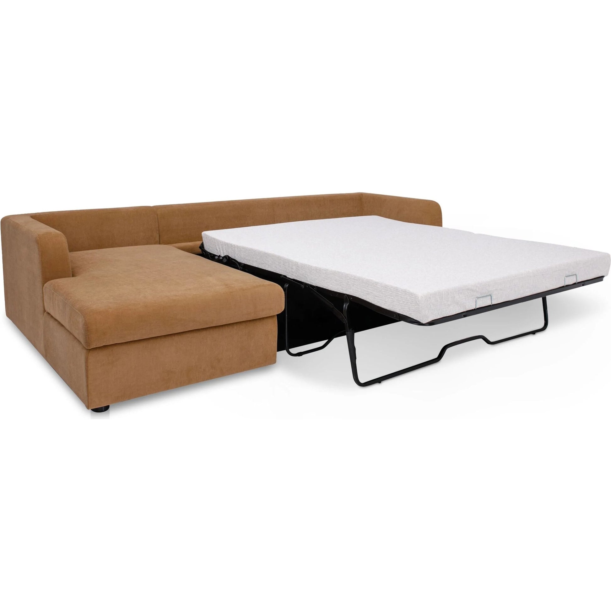 Burrow Sleeper Sectional with Storage Chaise by Moe's Home Collection. Made from 70% polyester, 30% recycled polyester, c0 performance, foam, fiber cushion fill, sleeper sofa mechanism, memory foam mattress, solid wood le