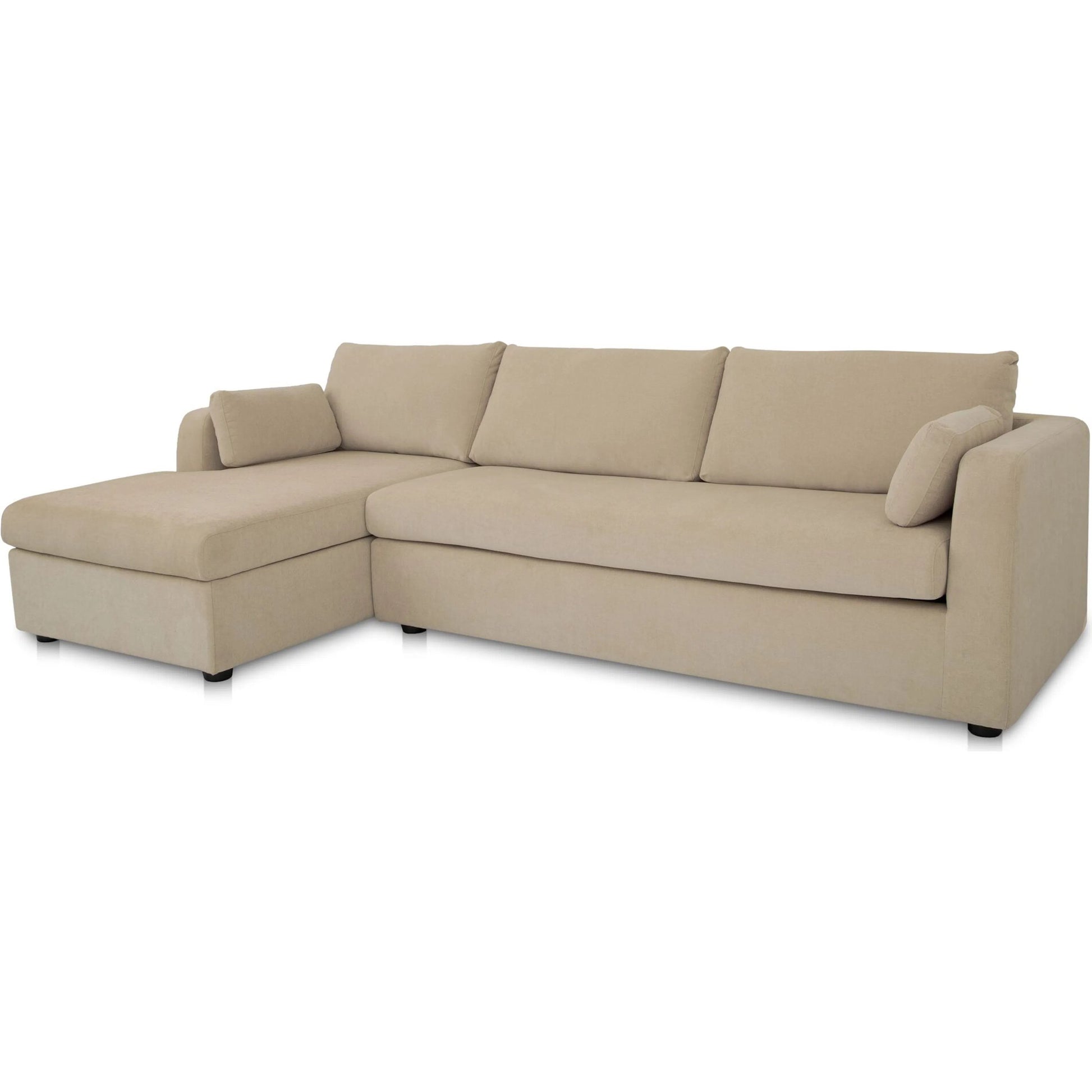 Burrow Sleeper Sectional with Storage Chaise by Moe's Home Collection. Made from 70% polyester, 30% recycled polyester, c0 performance, foam, fiber cushion fill, sleeper sofa mechanism, memory foam mattress, solid wood leg in a transitiona
