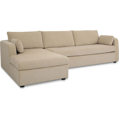 Burrow Sleeper Sectional with Storage Chaise by Moe's Home Collection. Made from 70% polyester, 30% recycled polyester, c0 performance, foam, fiber cushion fill, sleeper sofa mechanism, memory foam mattress, solid wood leg in a transitiona