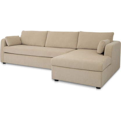 Burrow Sleeper Sectional with Storage Chaise by Moe's Home Collection. Made from 70% polyester, 30% recycled polyester, c0 performance, foam, fiber cushion fill, sleeper sofa mechanism, memory foam mattress, solid wood leg in a transitiona