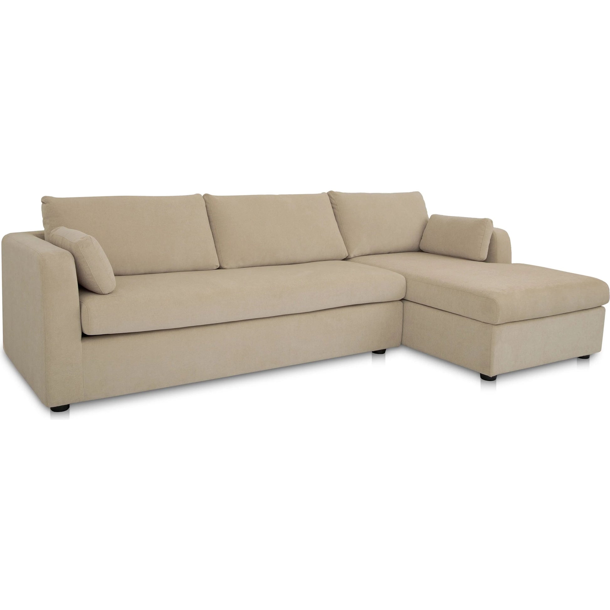 Burrow Sleeper Sectional with Storage Chaise by Moe's Home Collection. Made from 70% polyester, 30% recycled polyester, c0 performance, foam, fiber cushion fill, sleeper sofa mechanism, memory foam mattress, solid wood leg in a transitiona