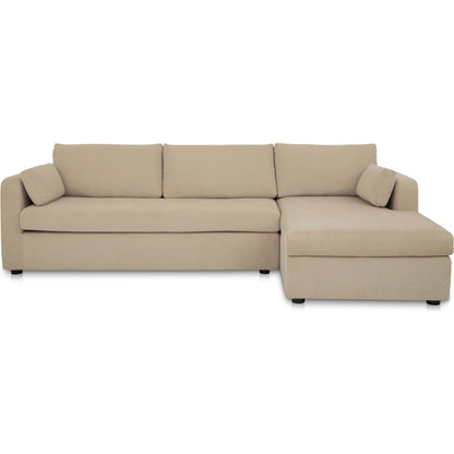Burrow Sleeper Sectional with Storage Chaise by Moe's Home Collection. Made from 70% polyester, 30% recycled polyester, c0 performance, foam, fiber cushion fill, sleeper sofa mechanism, memory foam mattress, solid wood leg i