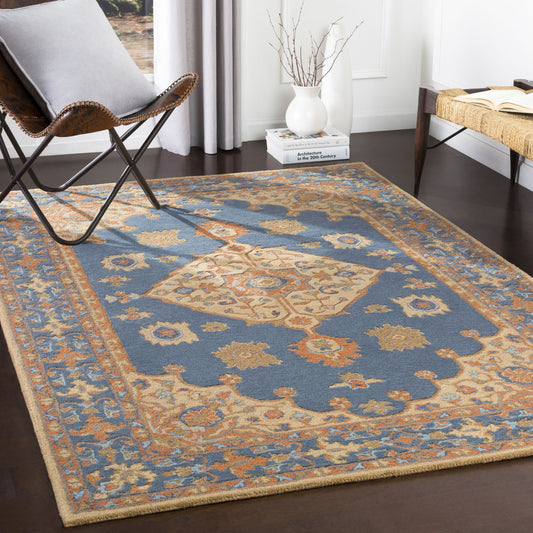 VVA-1001 Rug by Surya in dark blue, tan, rust, olive, dusty sage. Made from 100% wool in a unique style.