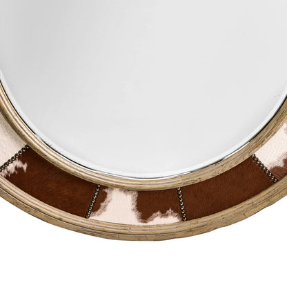 Sagehill Round Hide Mirror by Jonathan Charles in timberon grey oak. Made from oak in a cottage & farmhouse style.