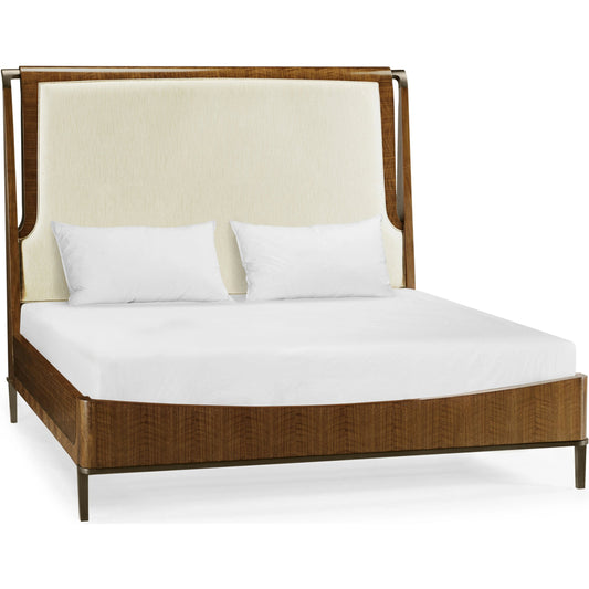 Toulouse Upholstered Bed by Jonathan Charles in walnut. Made from walnut quarter figured veneer in a modern style.