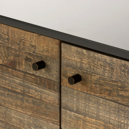 Tucker Media Console by Four Hands in walnut, oil rubbed bronze. Made from walnut veneer, iron in a modern style.
