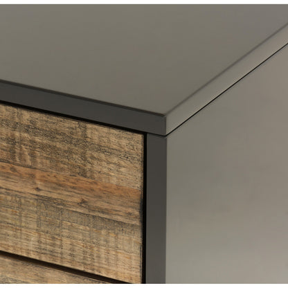 Tucker Media Console by Four Hands in walnut, oil rubbed bronze. Made from walnut veneer, iron in a modern style.