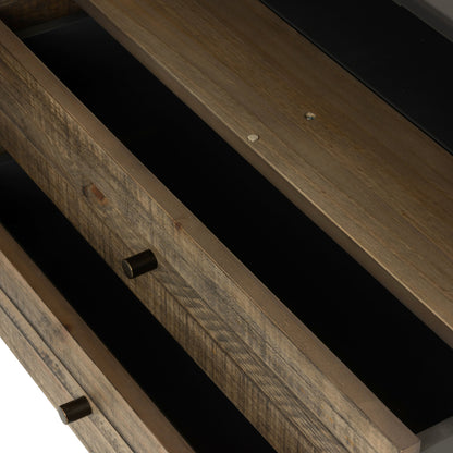 Tucker Media Console by Four Hands in walnut, oil rubbed bronze. Made from walnut veneer, iron in a modern style.
