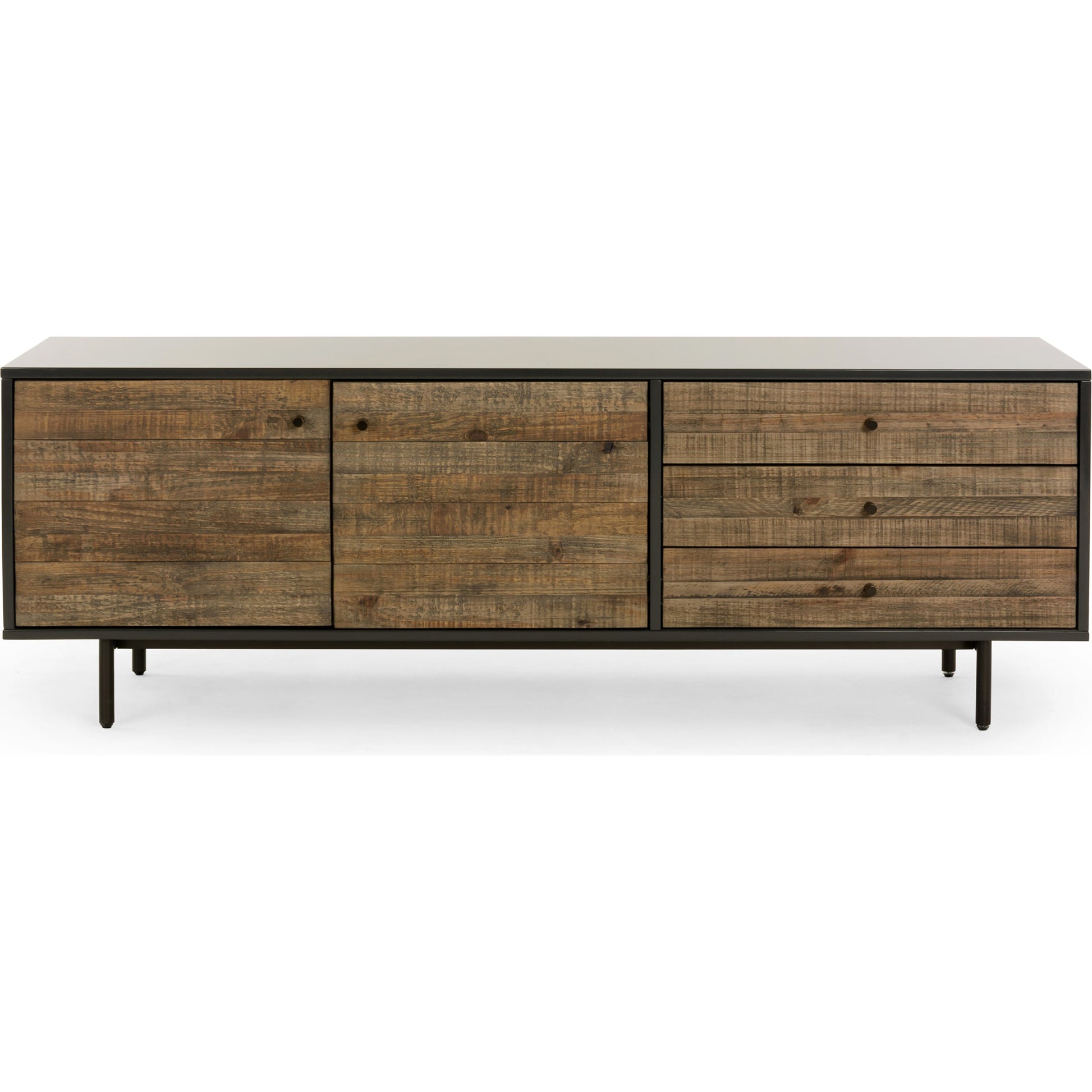 Tucker Media Console by Four Hands in walnut, oil rubbed bronze. Made from walnut veneer, iron in a modern style.