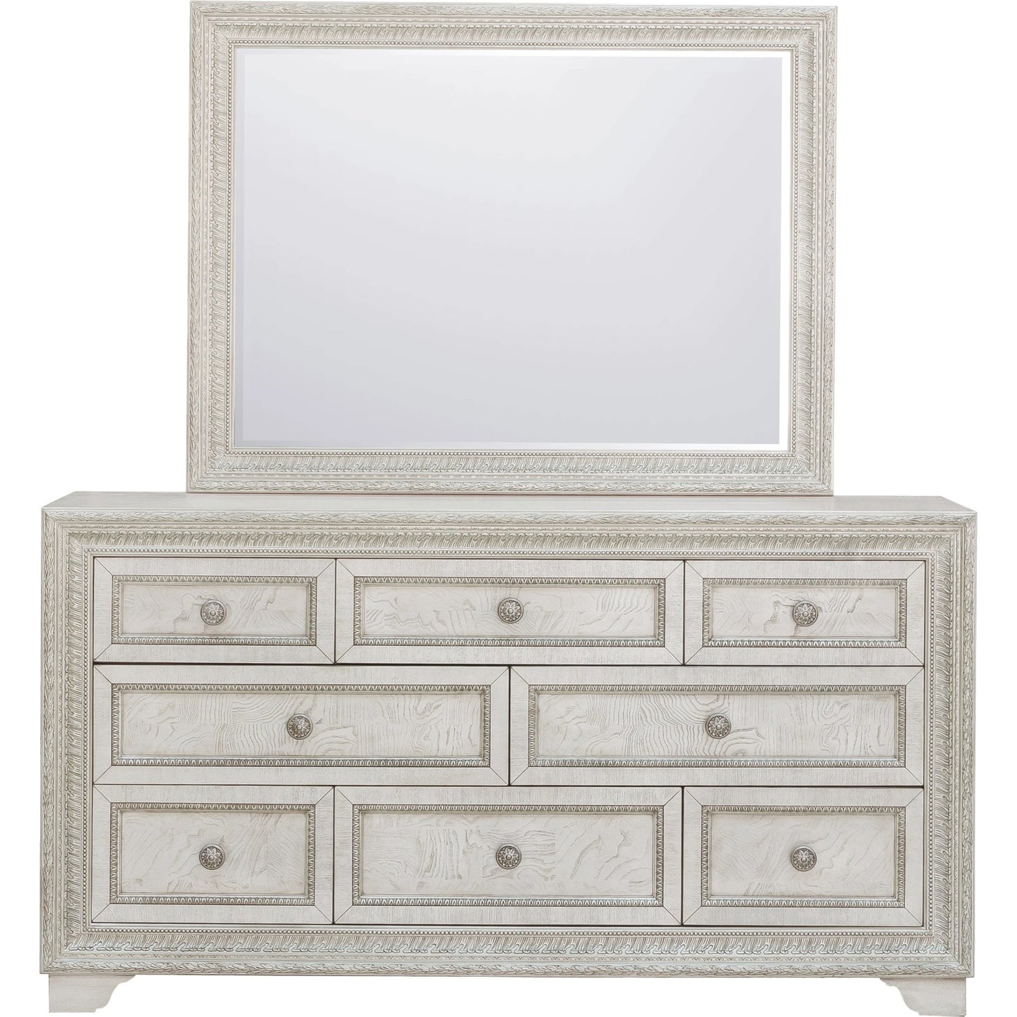002 SI-2155463 | Additional Silo | Camila Dresser and Mirror by Pulaski Furniture in semi-transparent creamy white. Made from ash veneers in a transitional style.