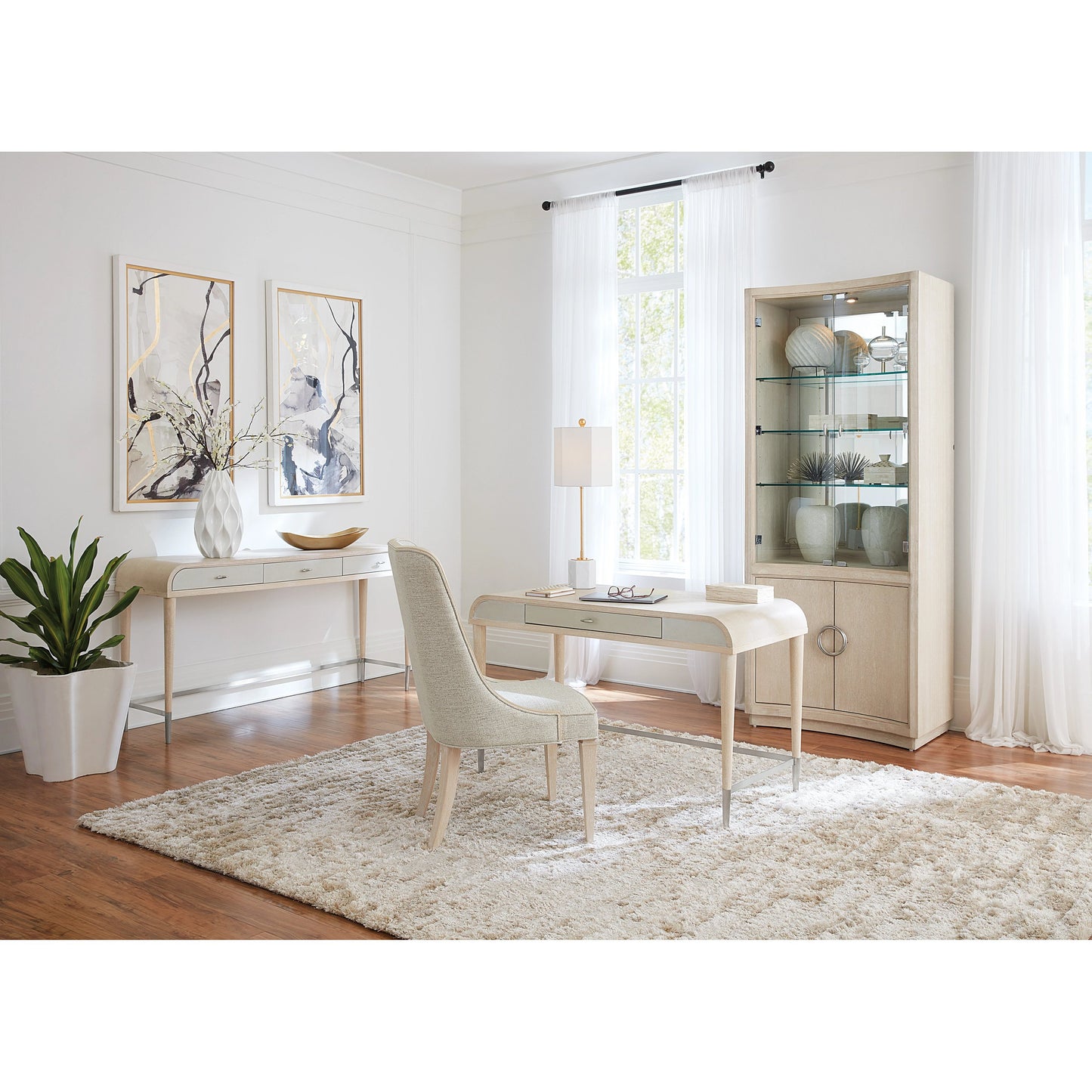 006 SI-2028937 | Lifestyle | Nouveau Chic Host Chair (Set of 2) by Hooker Furniture in sand-silk linen and sandstone. Made from 100% polyester in a modern style.