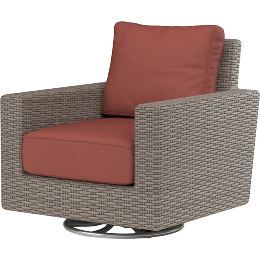 Coronado Outdoor Swivel Rocker in Canvas Flax by Sunset West in browns. Made from resin wicker in a modern style.