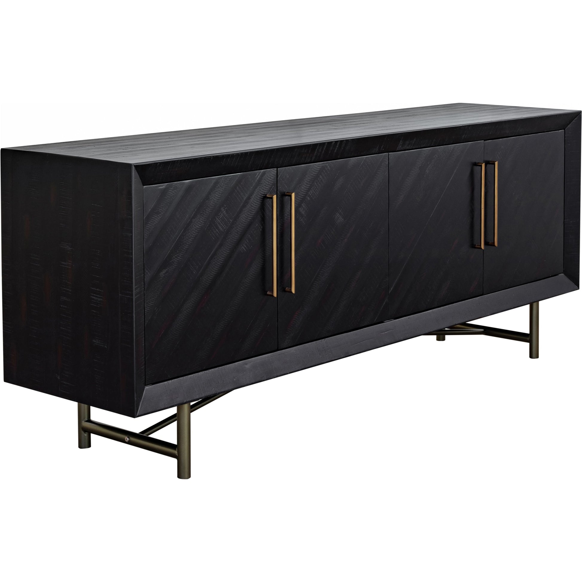 Sicily 4 Door Sideboard by Moe's Home Collection in black. Made from solid acacia, iron legs, mdf in a unique style.