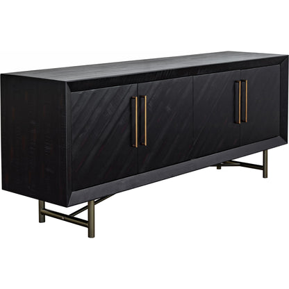 Sicily 4 Door Sideboard by Moe's Home Collection in black. Made from solid acacia, iron legs, mdf in a unique style.