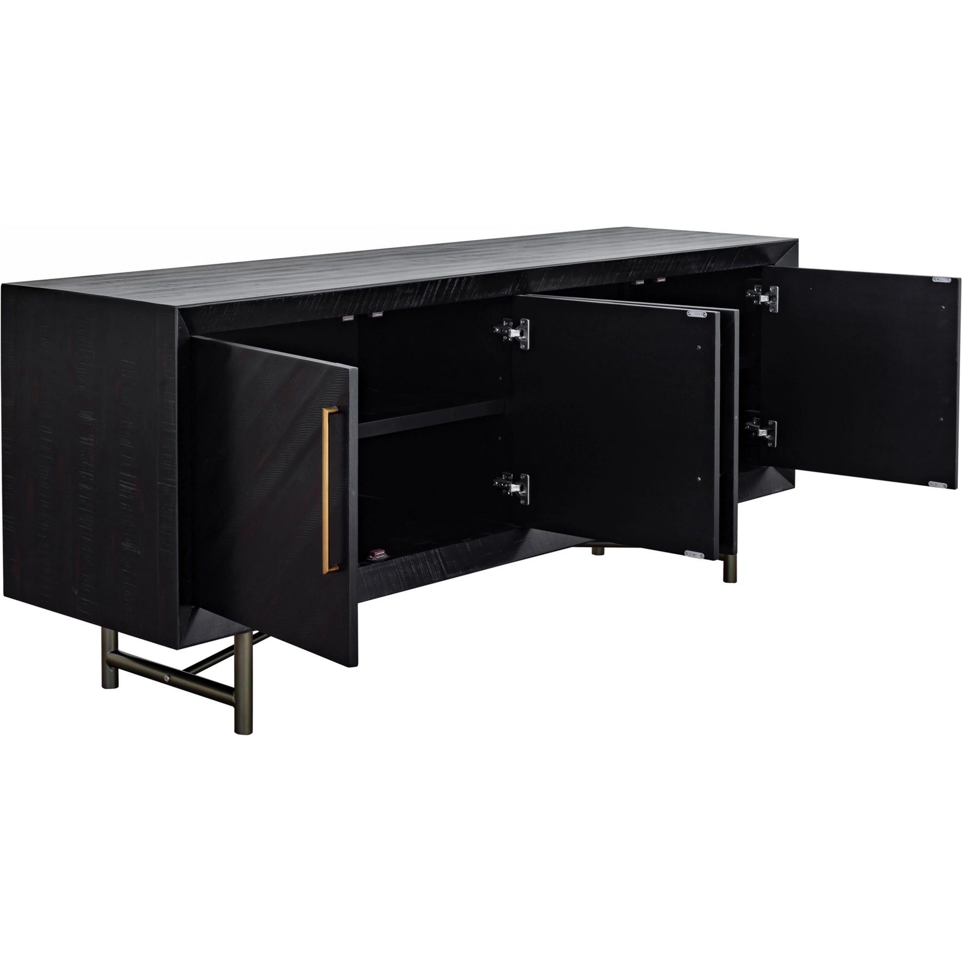 Sicily 4 Door Sideboard by Moe's Home Collection in black. Made from solid acacia, iron legs, mdf in a unique style.