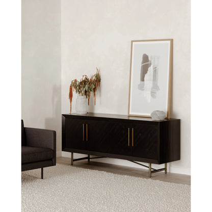 Sicily 4 Door Sideboard by Moe's Home Collection in black. Made from solid acacia, iron legs, mdf in a unique style.
