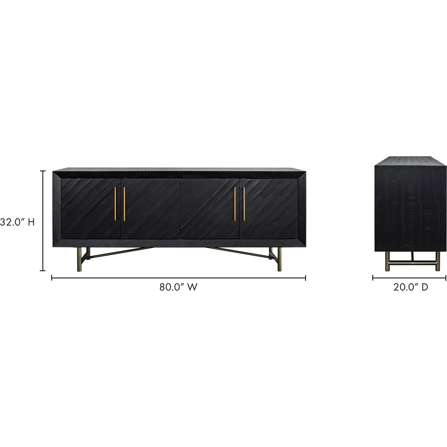 016 SI-1985435 | Lifestyle | Sicily 4 Door Sideboard by Moe's Home Collection in black. Made from solid acacia, iron legs, mdf in a unique style.