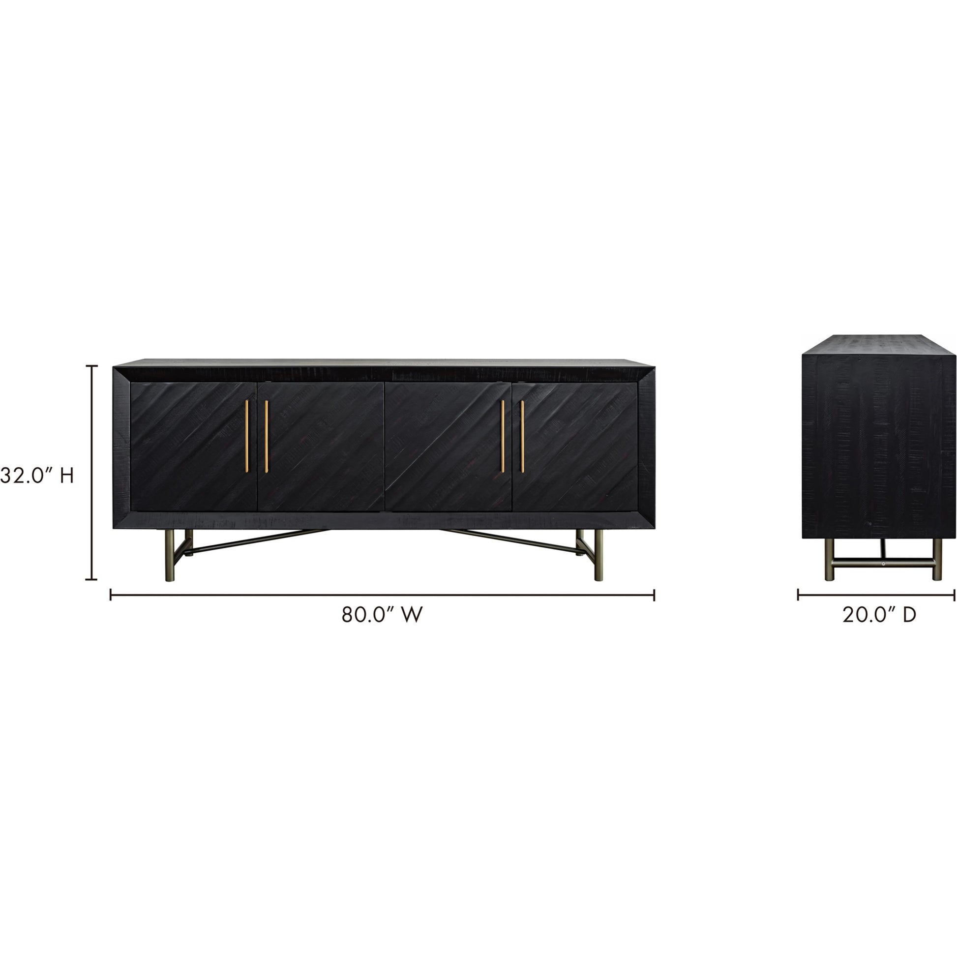 Sicily 4 Door Sideboard by Moe's Home Collection in black. Made from solid acacia, iron legs, mdf in a unique style.