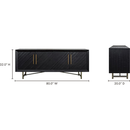 Sicily 4 Door Sideboard by Moe's Home Collection in black. Made from solid acacia, iron legs, mdf in a unique style.