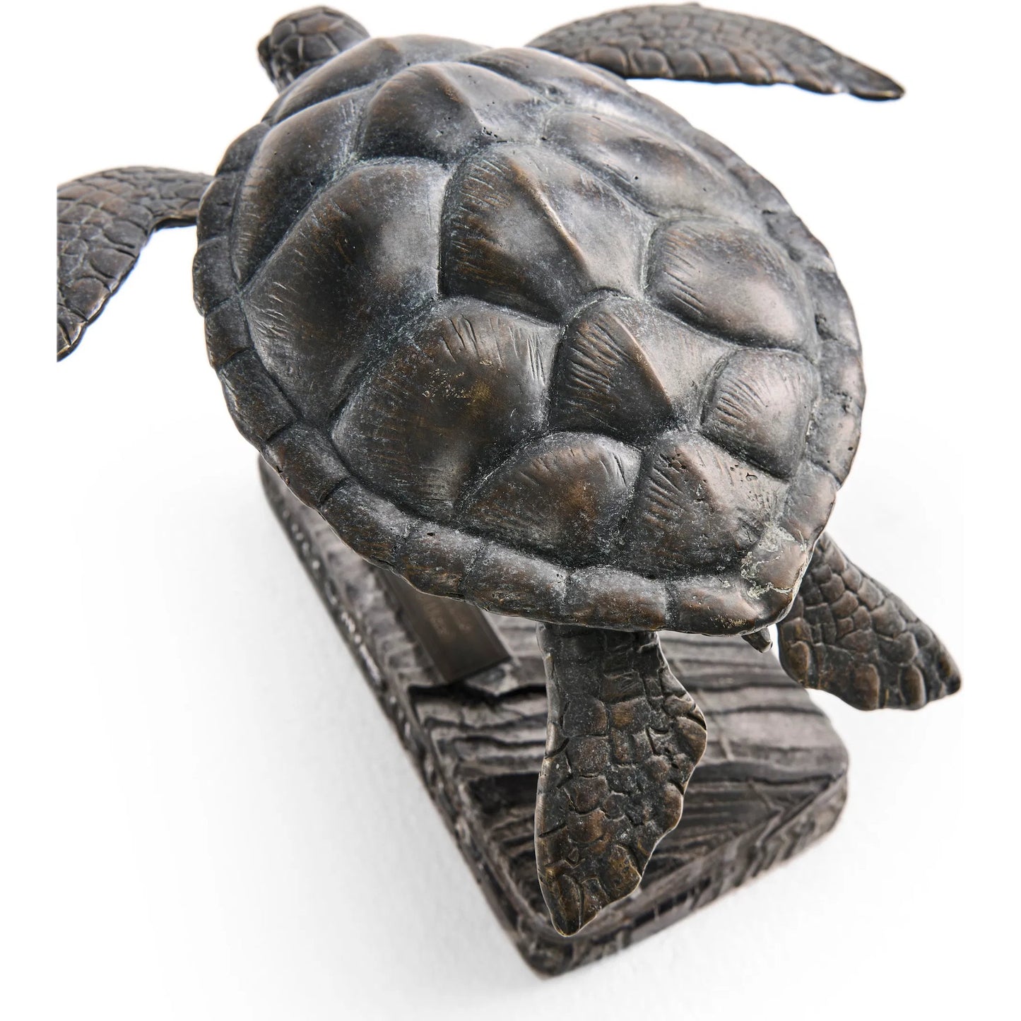 009 SI-2535749 | Closeup | Sea Tortoise Bronze Statue with Marble Base by Jonathan Charles in dark rustic waxed bronze. Made from main brass in a unique style.