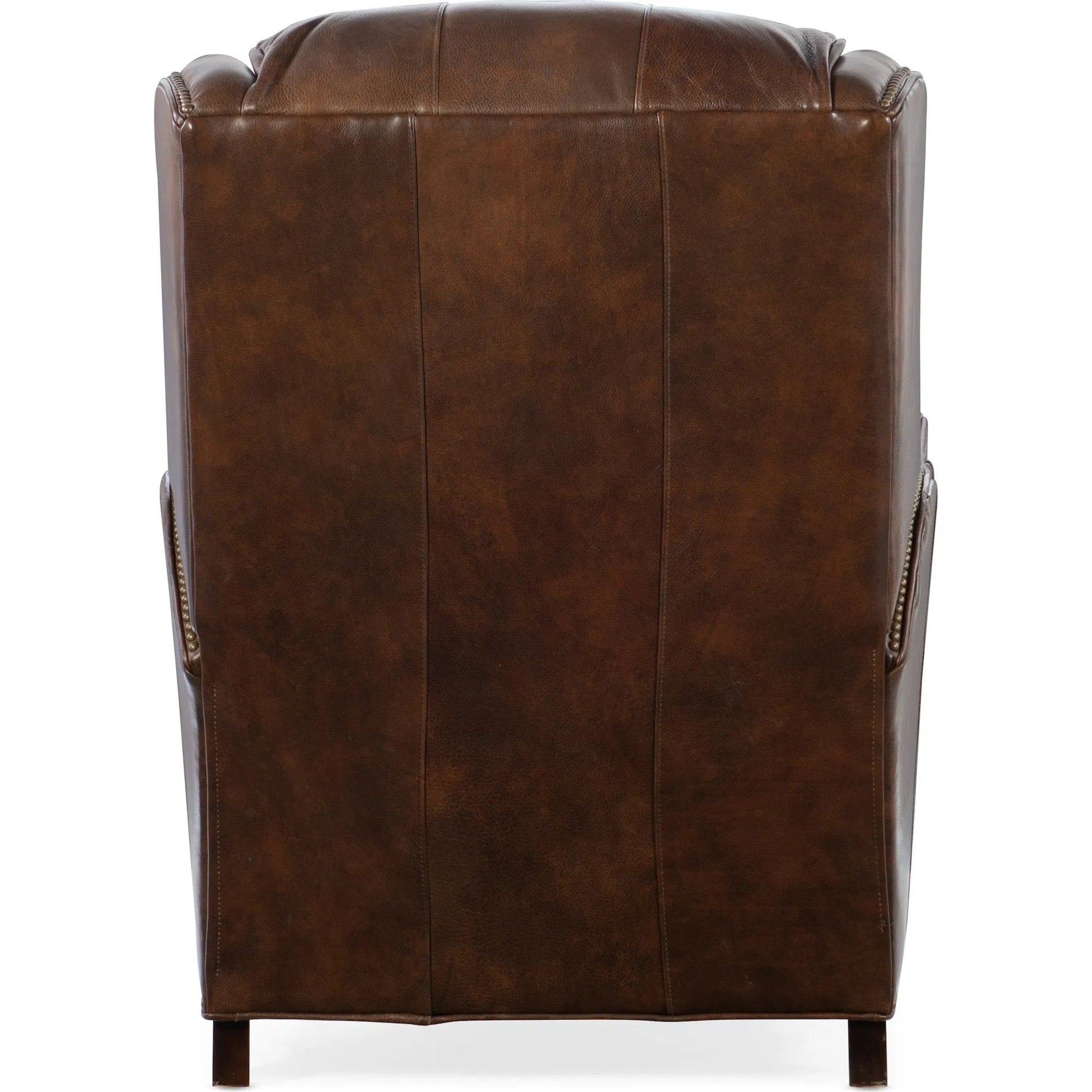 Lancaster Recliner by Bradington-Young by Hooker Furniture in brown and plantation finish, natural brass nails. Made from 100% leather in a unique style.
