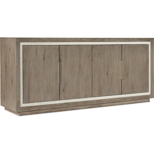 Serenity Tulum Media Storage Cabinet by Hooker Furniture in malibu, champagne. Made from oak veneers, resin in a modern style.