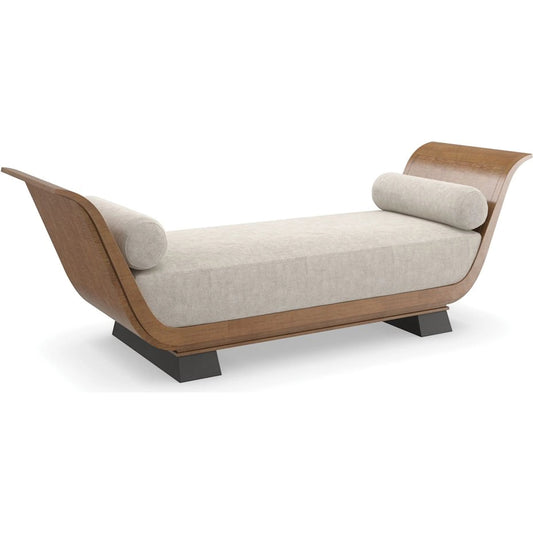 Infinity Chaise by Caracole in linen and toasted sycamore, charred bark. Made from birch in a modern style.