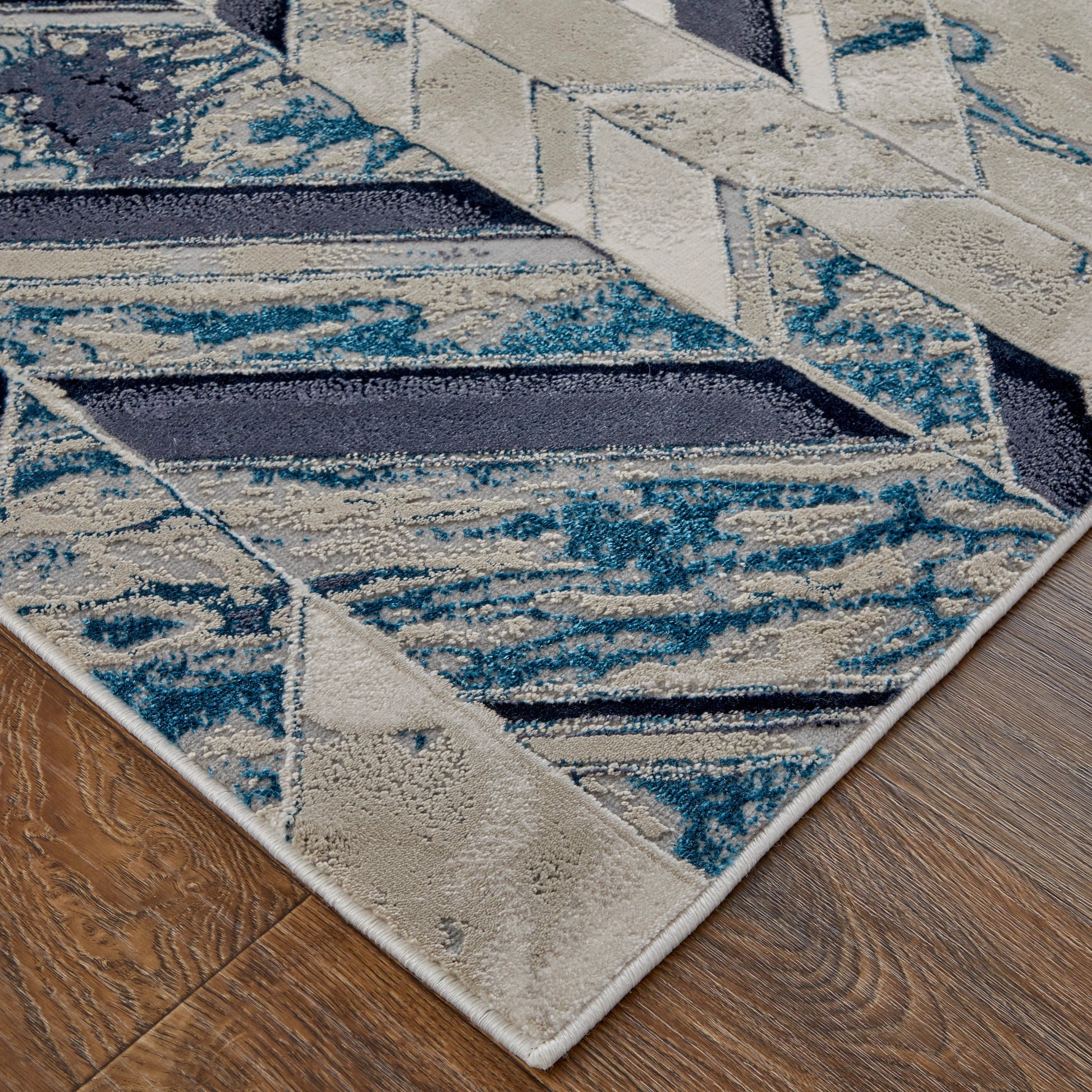 Indio Herringbone Rug - 39H1F by Feizy in ivory, blue, gray. Made from unique in a unique style.