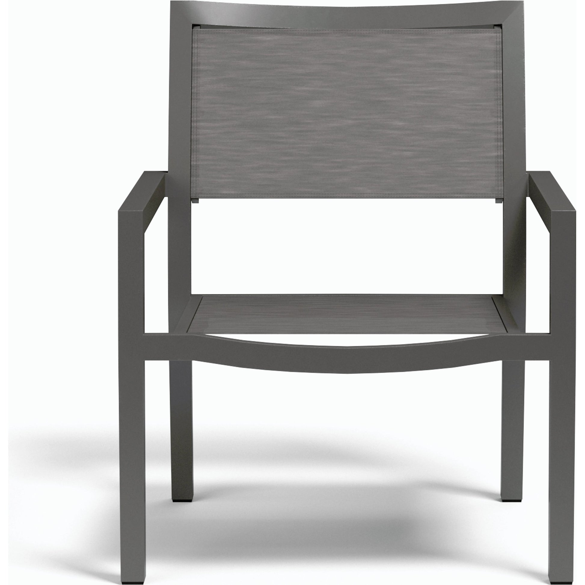 Vegas Outdoor Stackable Sling Club Chair by Sunset West in graphite. Made from aluminum in a modern style.