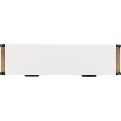 Portico Entertainment Console by A.R.T. Furniture in sienna, white plaster. Made from parawood solids, mindi veneers, resin, steel in a modern style.