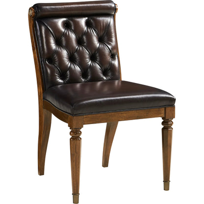 Viceroy Side Chair by Jonathan Charles in viceroy brown santos. Made from local mahogany, leather, brass in a traditional style.