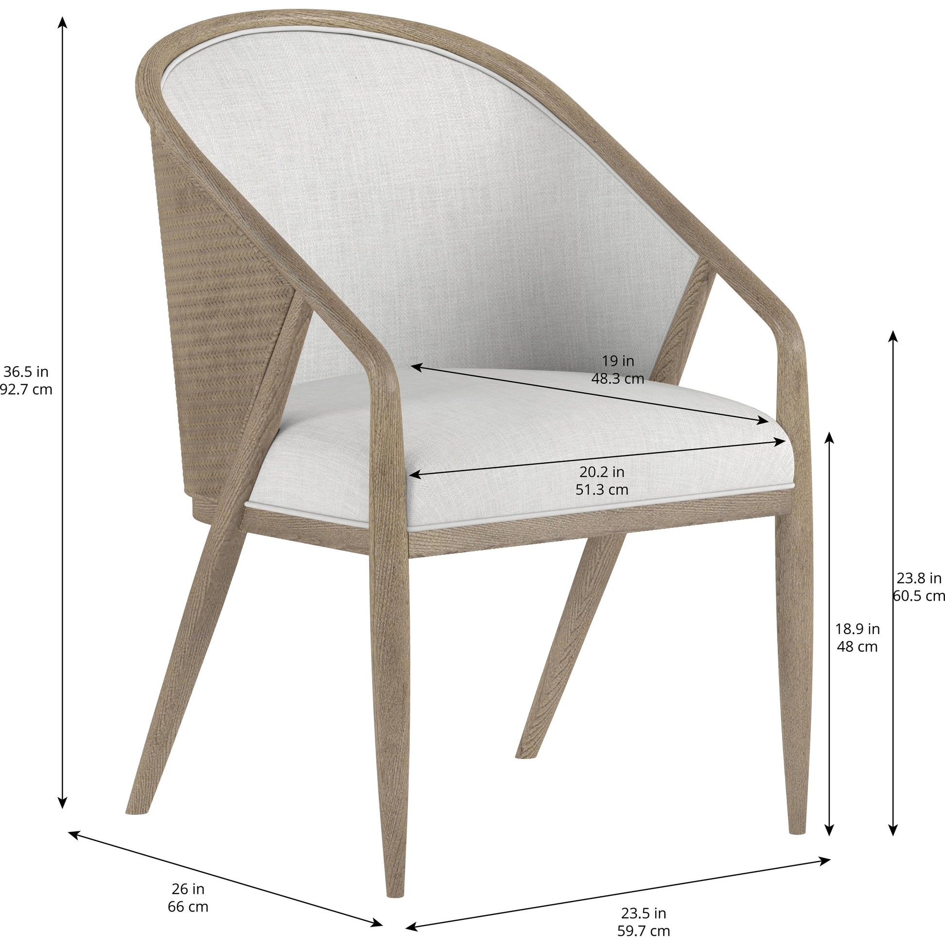 Finn Woven Dining Chair by A.R.T. Furniture in tawny. Made from parawood solids, elm veneer, raffia, foam, fabric in a cottage & farmhouse style.