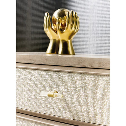 Melange Be My Guest Nightstand by Hooker Furniture in beige and polished limestone, oak veneers. Made from oak veneers, fabric, 100% polyester in a transitional style.