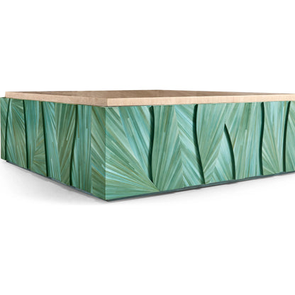 Seaglass Coffee Table by Jonathan Charles in blue and blue straw. Made from straw, marble, koto veneer in a eclectic & global style.