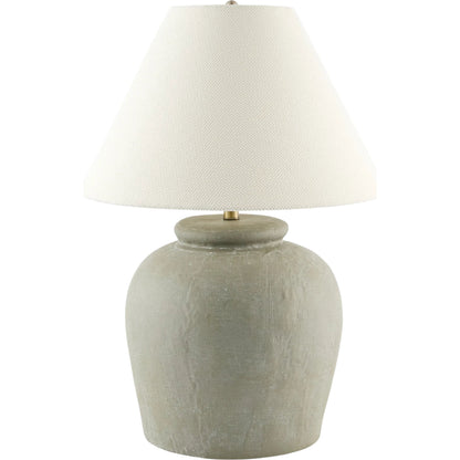 Veyra Accent Table Lamp by Livabliss in plated, painted. Made from cement, linen, plastic, iron in a unique style.