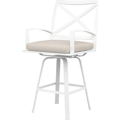 Bristol Outdoor Swivel Barstool in Canvas Flax w/ Self Welt by Sunset West in white. Made from aluminum in a modern style.