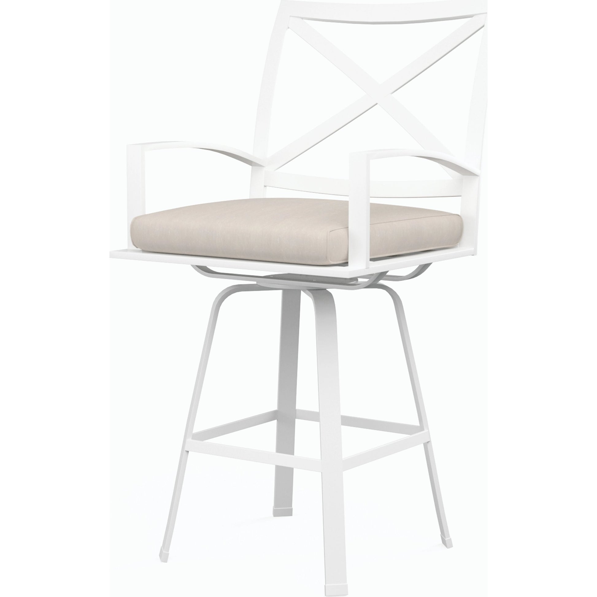 Bristol Outdoor Swivel Counter Stool in Canvas Flax w/ Self Welt by Sunset West. Made from aluminum in a modern style.