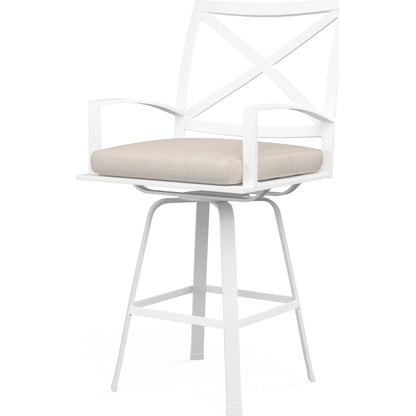 Bristol Outdoor Swivel Barstool in Canvas Flax w/ Self Welt by Sunset West in white. Made from aluminum in a modern style.