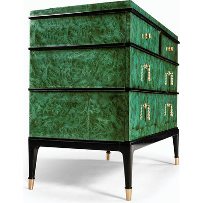 Jacques Bachelors Chest, Brown by Jonathan Charles. Made from solid beech wood, myrtle burl veneers, brass in a modern style.