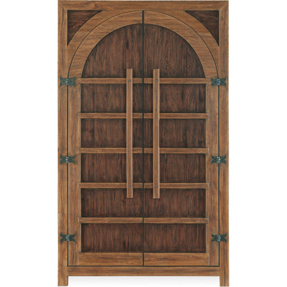 Big Sky Wardrobe by Hooker Furniture in vintage natural. Made from pecky hickory veneers, nailheads, solid-wood edged top in a modern style.