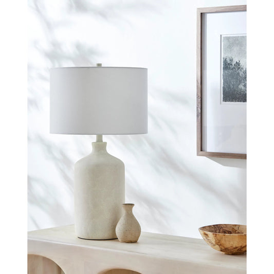 Vezelay Accent Table Lamp.- 532372 by Livabliss in body: white, shade: white, finial: metallic - brass, harp: metallic - brass, cord: translucent and paintedplated. Made from ceramic, linen, polystyrene, iron in a modern style.