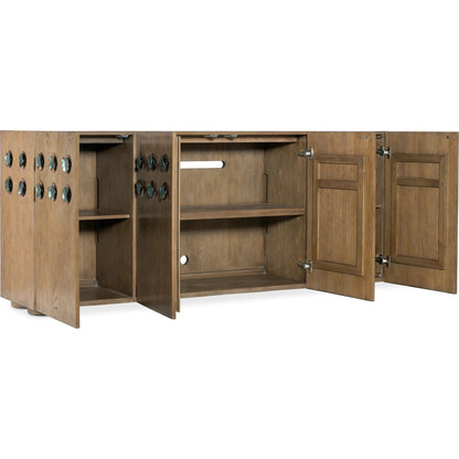 Commerce and Market Pilea Entertainment Credenza by Hooker Furniture. Made from oak solids, oak veneers, ceramic handles in a transitional style.