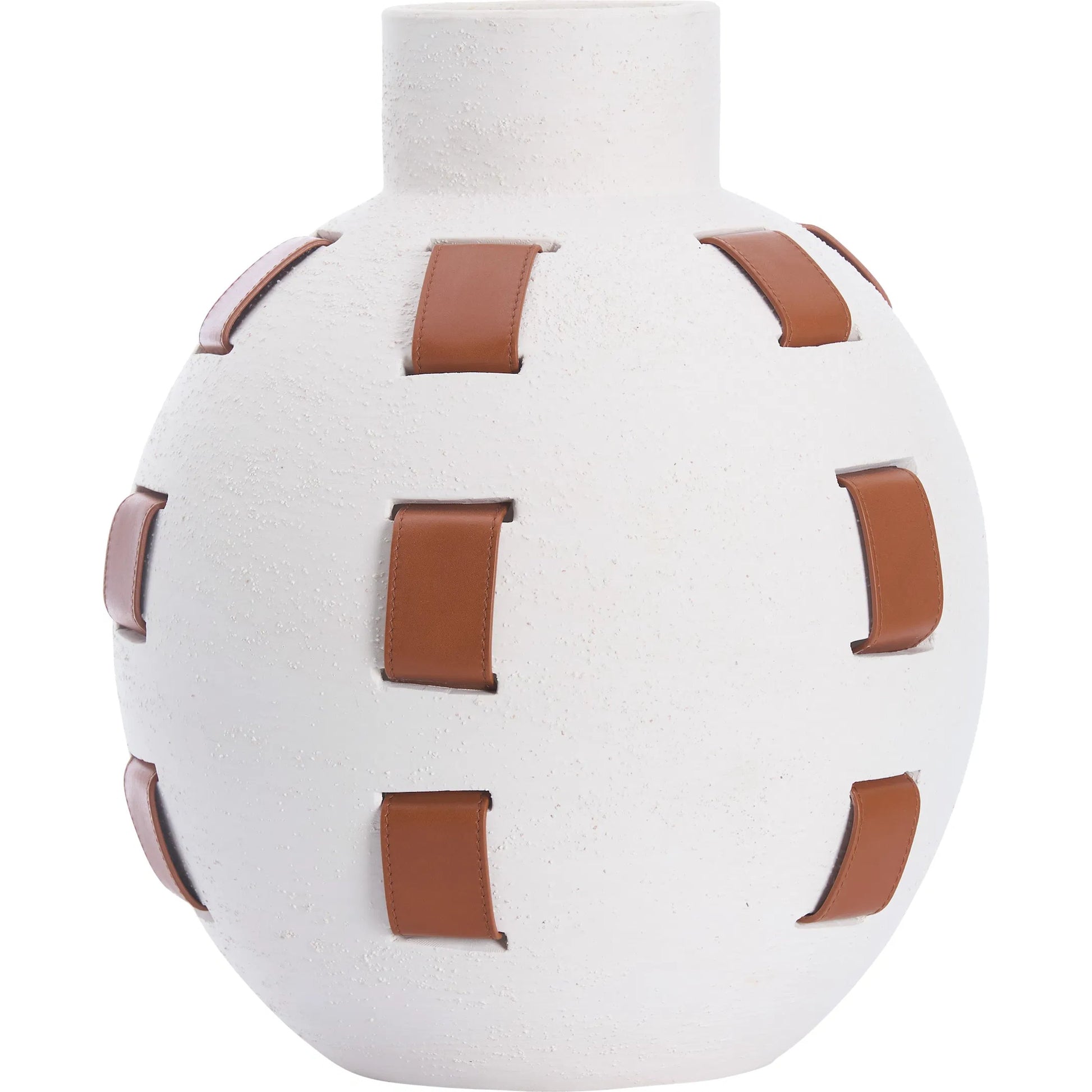 Solano Vase by Wildwood in white, cream, brown and white sanded glaze, camel. Made from unique in a unique style.