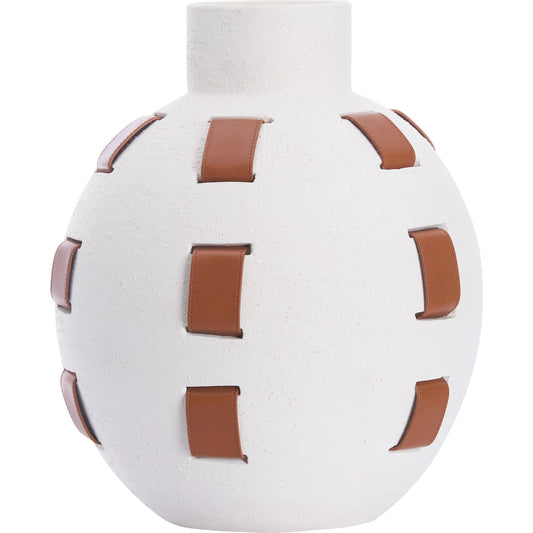 Solano Vase by Wildwood in white, cream, brown and white sanded glaze, camel. Made from unique in a unique style.