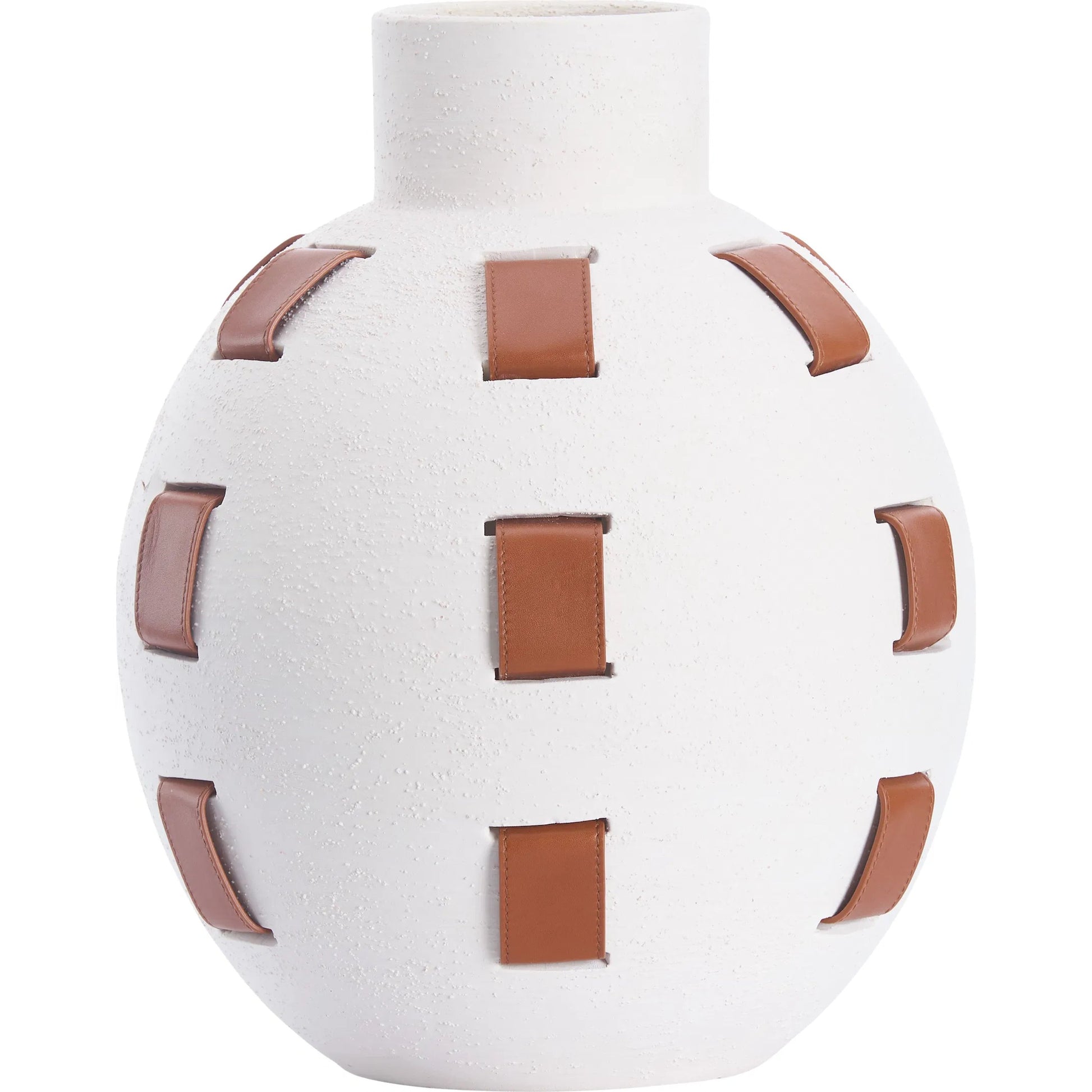 Solano Vase by Wildwood in white, cream, brown and white sanded glaze, camel. Made from unique in a unique style.