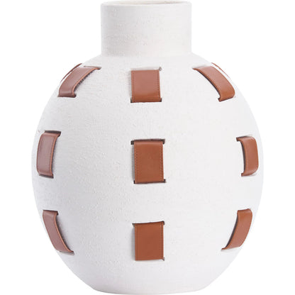 Solano Vase by Wildwood in white, cream, brown and white sanded glaze, camel. Made from unique in a unique style.