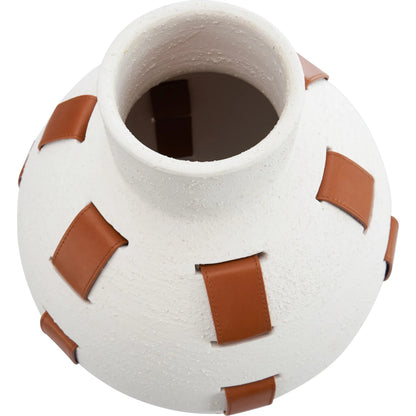 Solano Vase by Wildwood in white, cream, brown and white sanded glaze, camel. Made from unique in a unique style.