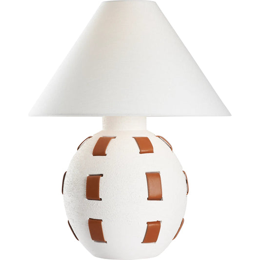 Solano Lamp by Wildwood in white, cream, brown and white sanded glaze, camel. Made from unique in a unique style.