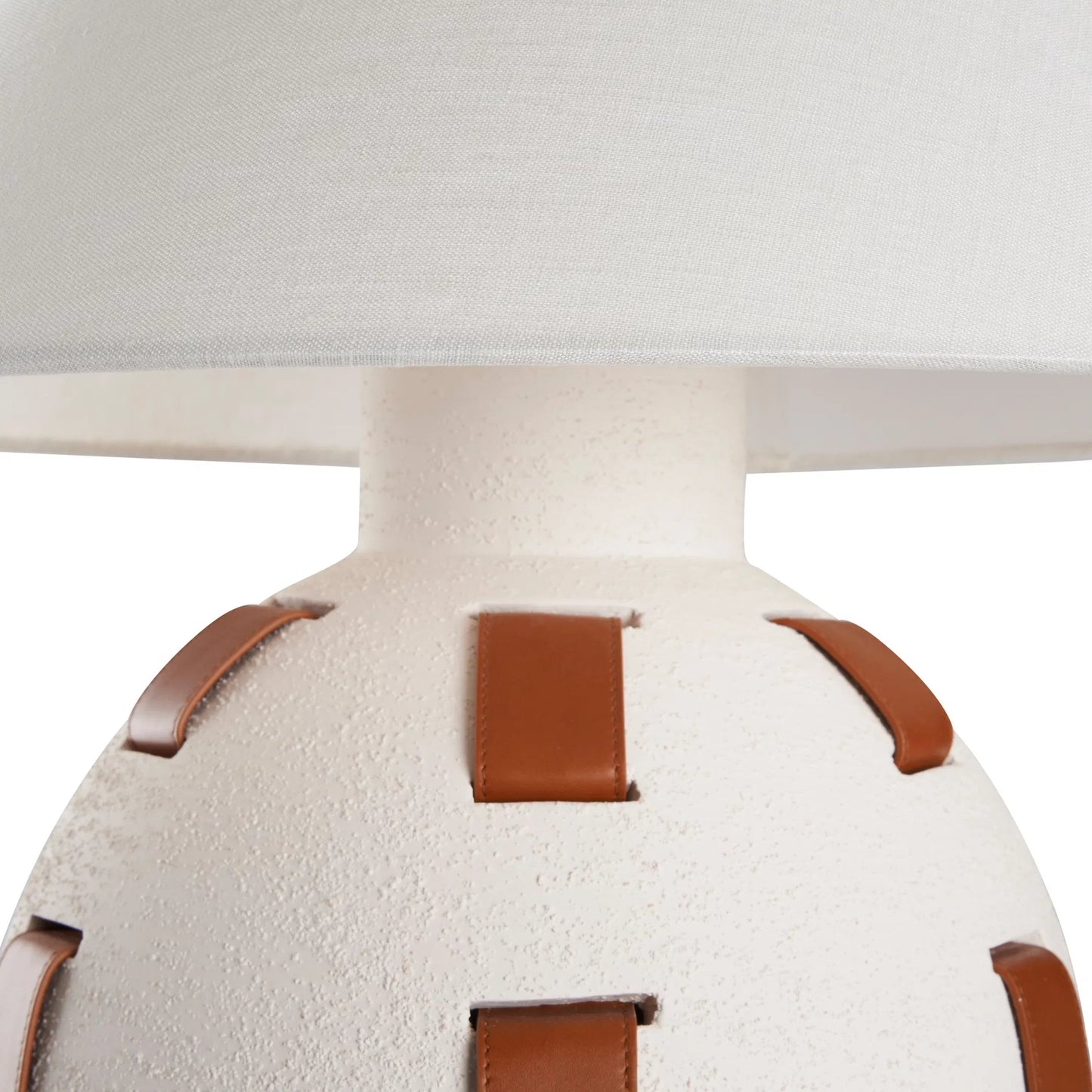004 SI-2534069 | Closeup | Solano Lamp by Wildwood in white, cream, brown and white sanded glaze, camel. Made from unique in a unique style.